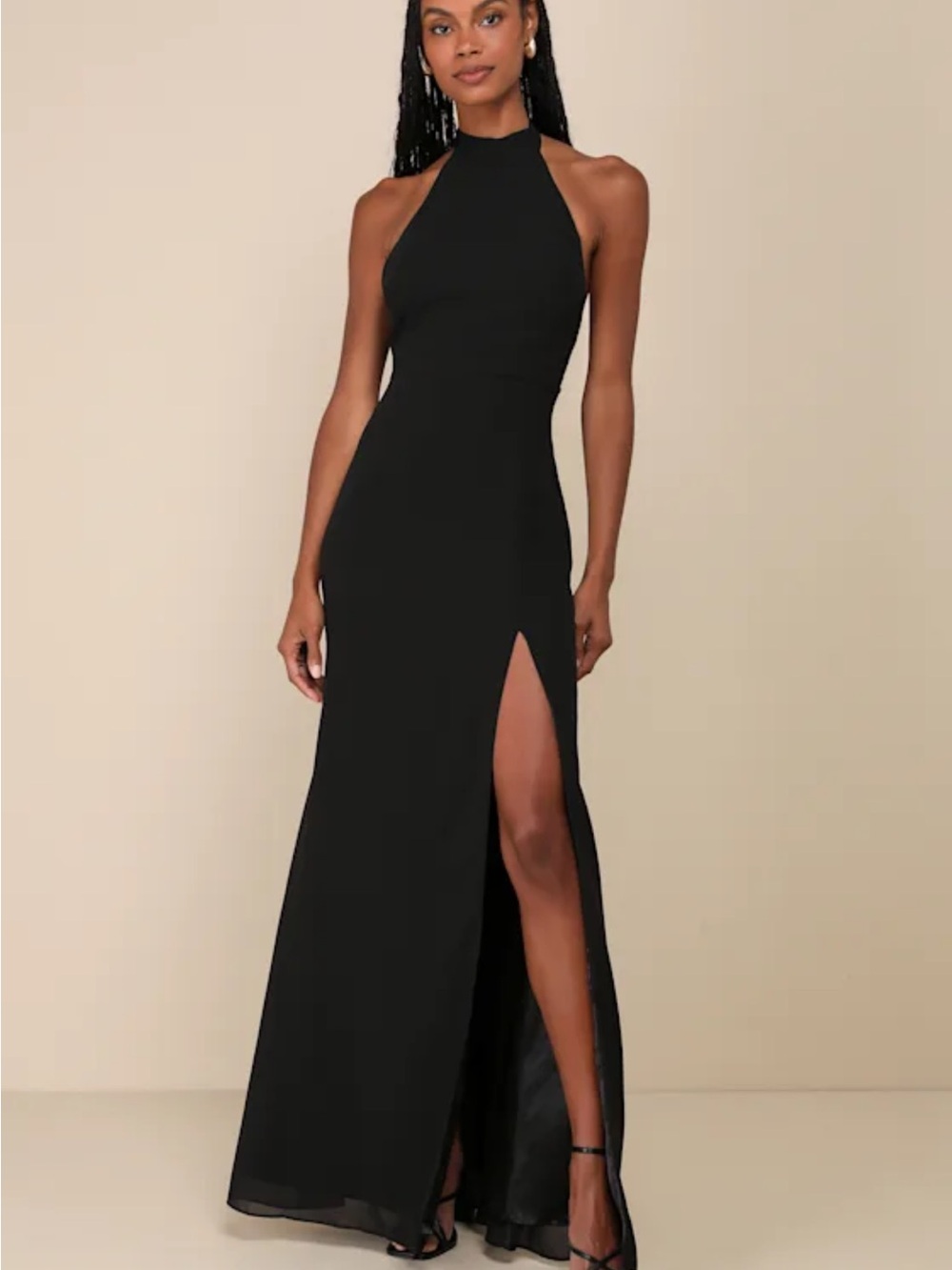 Lulu’s Captured Your Heart Black Halter Maxi Dress